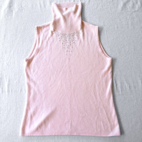 Y2k Rhinestone Embellished Pink Turtleneck Tank | BarbieCore | Romantic - Picture 1 of 6